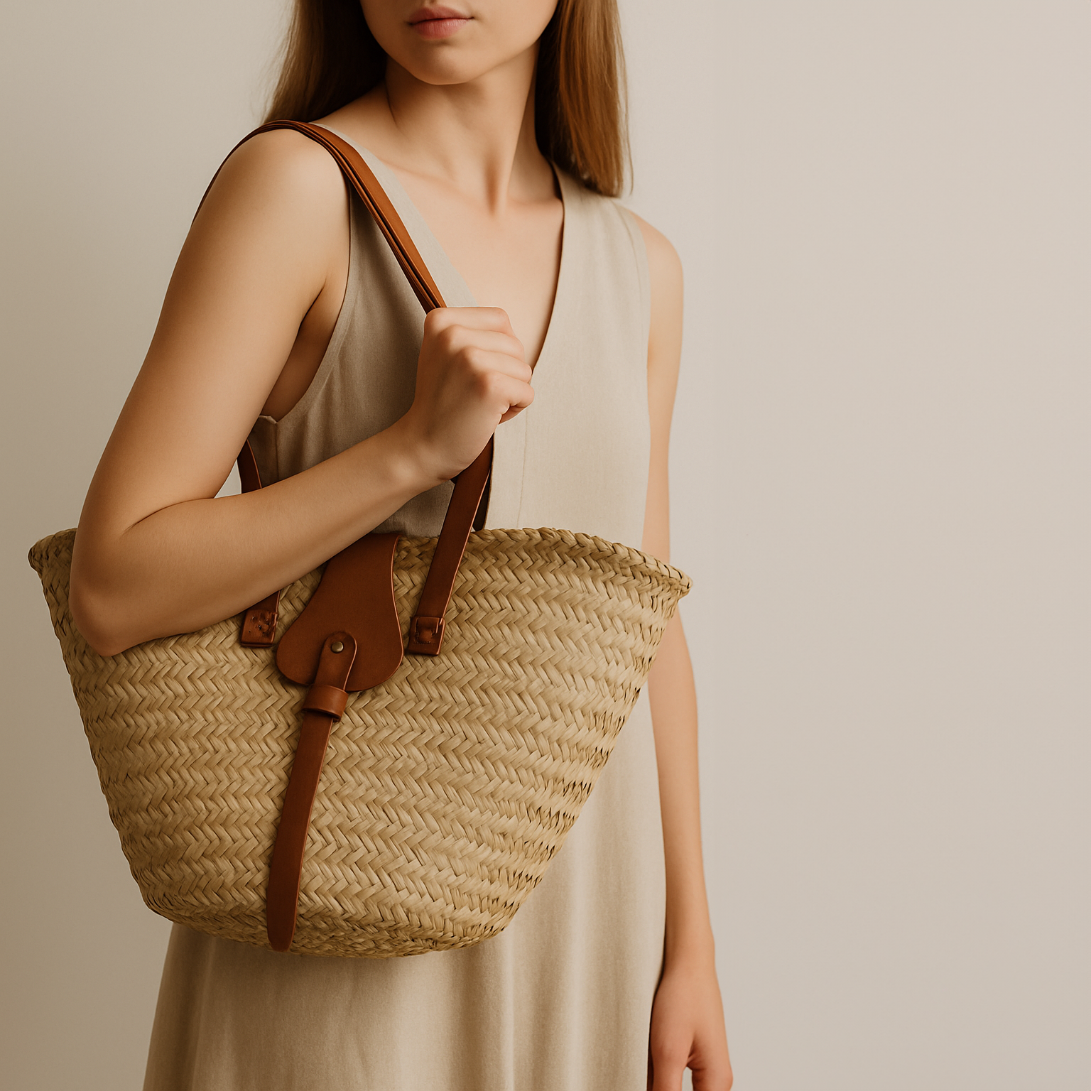 Premium Korbtasche mit Leder – handgefertigt & ideal für Strand und Einkauf