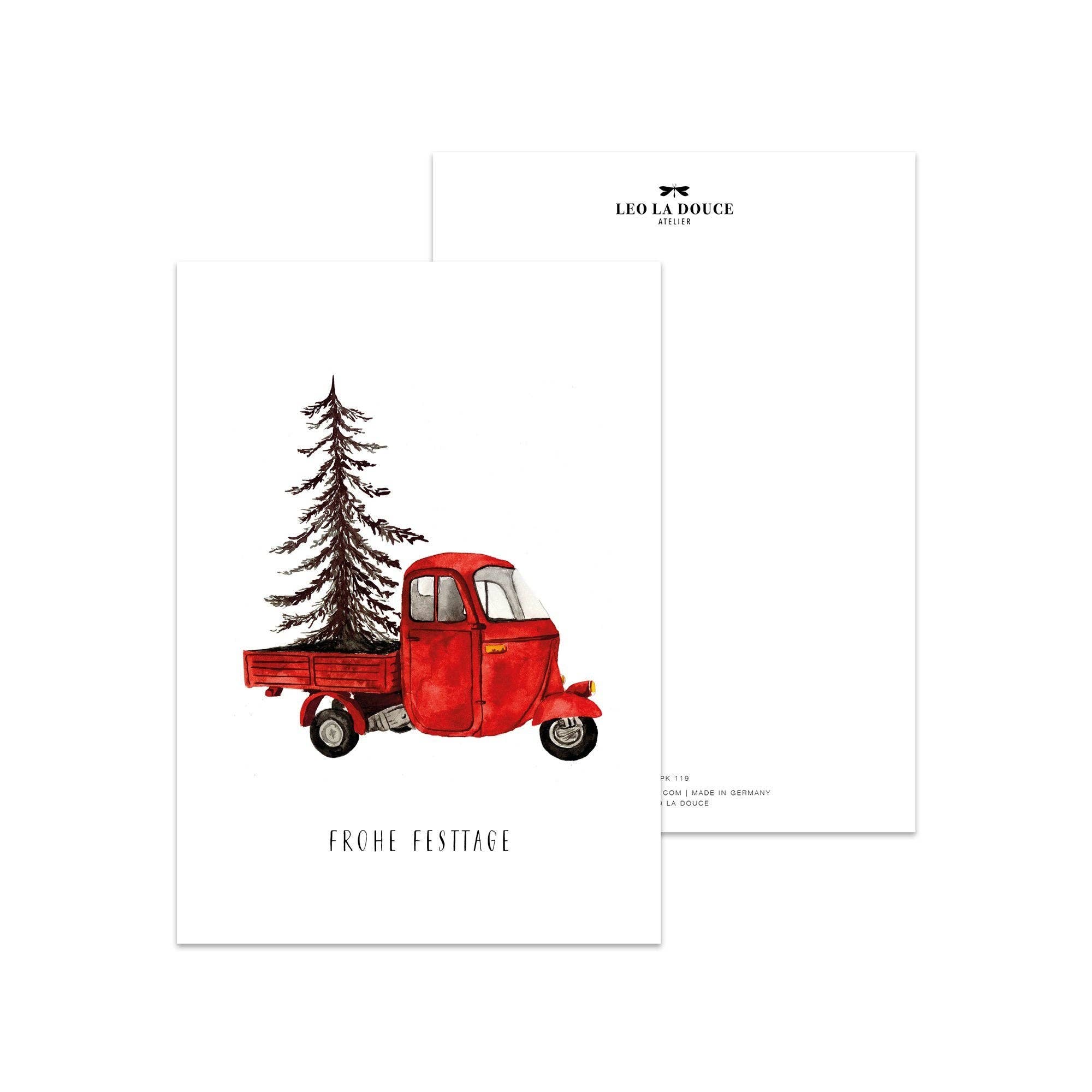 LEO LA DOUCE Postkarte - Red Christmas Vehicle - GUNDT HOME